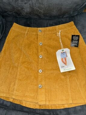 Celebrity Pink Button-Front Corduroy Mini Skirt in Mustard